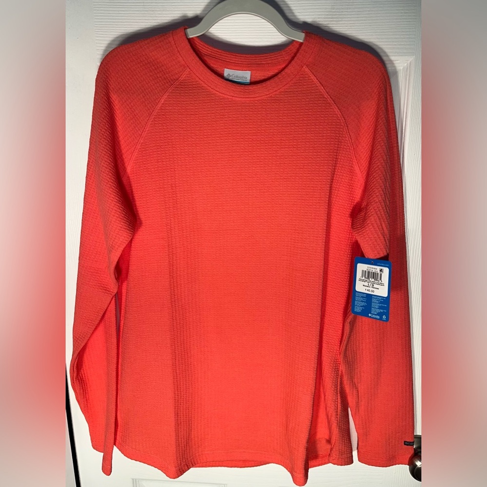 $40 Columbia Holly Spring EXS Woman Blue Long Sleeve Waffle Shirt Large Coral